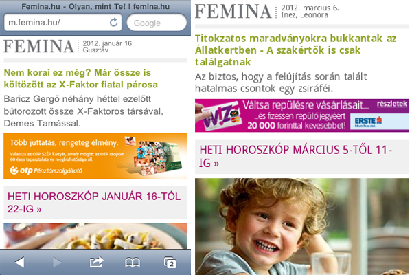Mobil hirdetések a Femina.hu oldalon