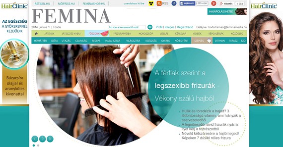 A HairClinic számára Hajápolási heteket szerveztünk, ahol a legfontosabb hajápolási tudnivalókat osztottuk meg olvasóinkkal. A megjelenést egy saját gyártású videóval is kiegészítettük, melyben látogatóink betekintést nyerhettek a Femina.hu szerkesztőségének hajápolási szokásaiba. (2014 május)